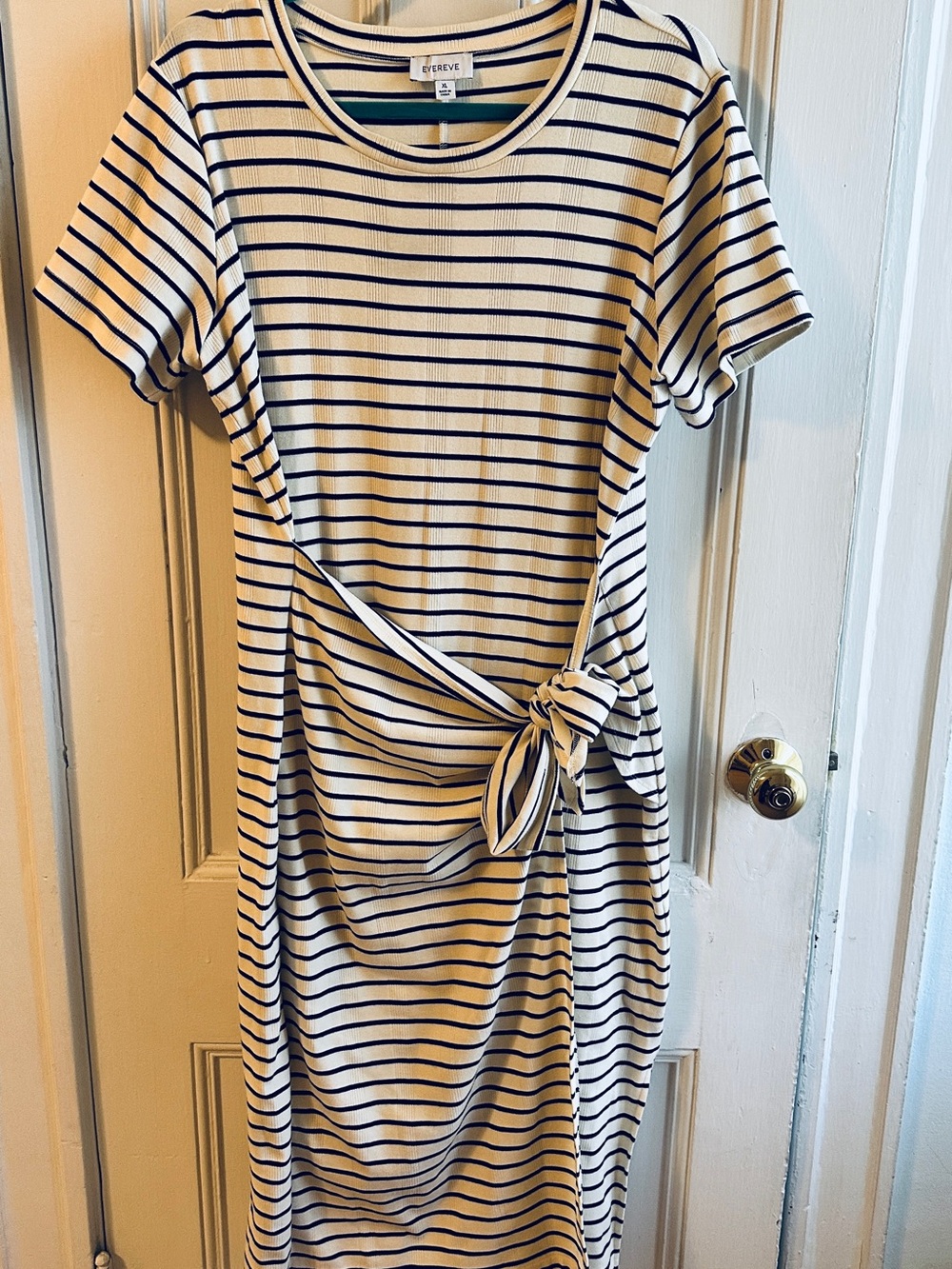 Evereve Striped Side-Knot Midi Dress - Navy & White XL